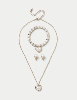 M&S Girl's Gold and Pearl Effect Necklace and Bracelet Set - Cream, Cream