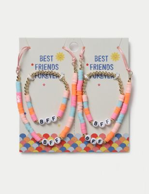 M&S Girl's 2 Pack Multi Coloured BFF Necklace and Bracelet Set, Multi