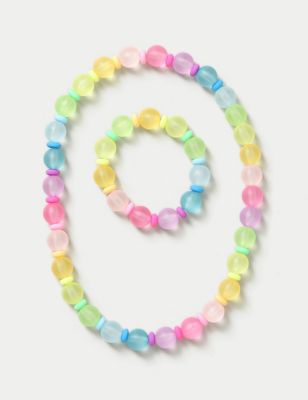 M&S Girl's Pastel Large Beaded Necklace and Bracelet Set - Multi, Multi