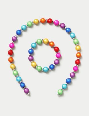 M&S Girl's Rainbow Bead Headband and Bracelet Set - Multi, Multi