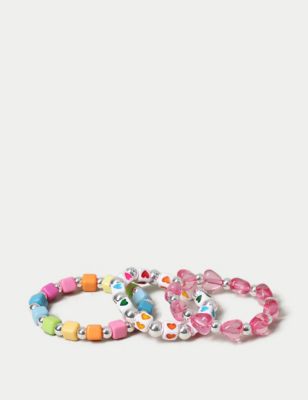 M&S Girls 3 Pack Multicoloured Beaded Bracelet, Multi