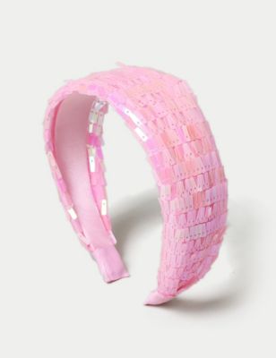 M&S Girl's Pink Sequin Headband, Pink