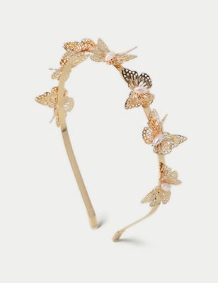M&S Girl's Gold Butterfly Headband, Gold