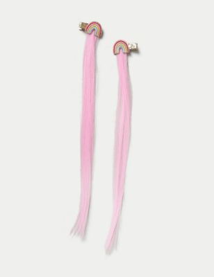 M&S Girls 2 Pack Rainbow Pink Fake Hair - Multi, Multi