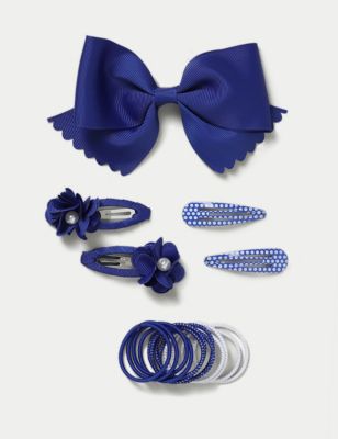 M&S Back To School Clip And Bow Pack - Navy, Navy,Pale Blue,Red
