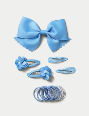 M&S Back To School Clip And Bow Pack - Pale Blue, Pale Blue,Navy,Red