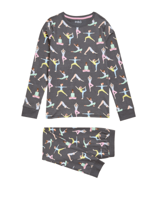

M&S Collection Schlafanzug mit hohem Baumwollanteil und Yoga-Motiv (7-16 J.) - Multi, Multi