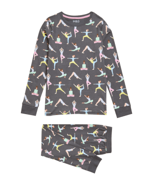 M&S Girls Cotton Rich Yoga Print Pyjamas (7-16 Yrs)