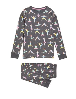 M&S Girls Cotton Rich Yoga Print Pyjamas (7-16 Yrs)