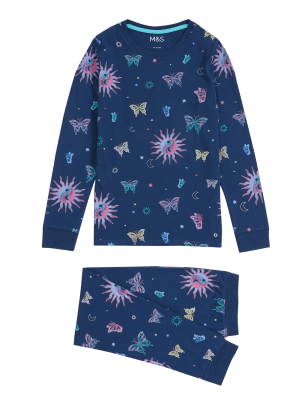 

M&S Collection Schlafanzugset mit hohem Baumwollanteil und Schmetterlingsmuster (7-16 J.) - Indigo Mix, Indigo Mix
