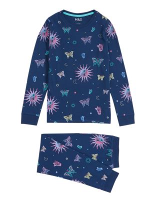 M&S Girls Cotton Rich Butterfly Print Pyjama Set (7-16 Yrs)