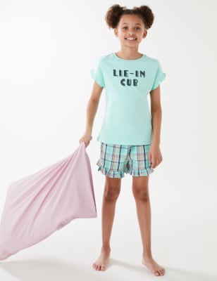 

Girls M&S Collection Pure Cotton Slogan Short Pyjama Set (1-16 Yrs) - Aqua Mix, Aqua Mix