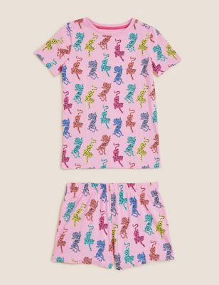 M&S Girls Cotton Rich Tiger Print Short Pyjama Set (7-16 Yrs)