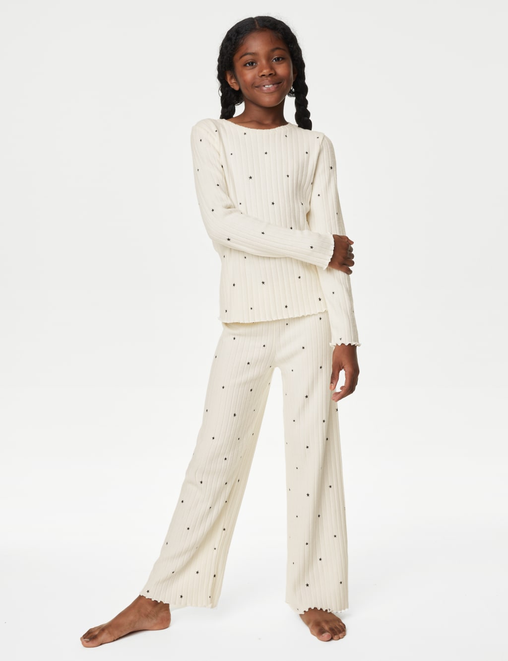 Star Print Ribbed Pyjamas (6-16 Yrs) image 1