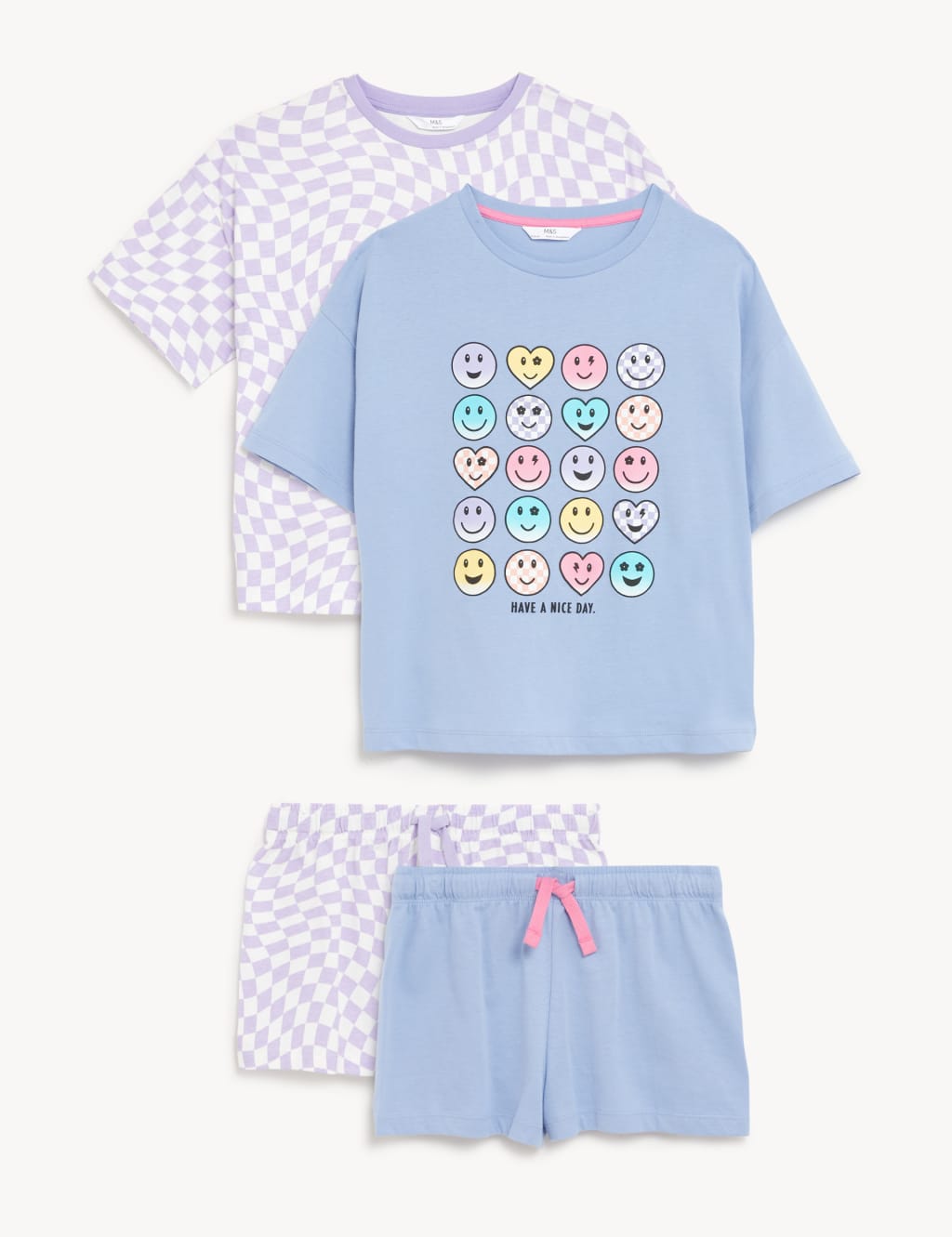 2pk Pure Cotton Patterned Short Pyjama Sets (6-16 Yrs) image 1