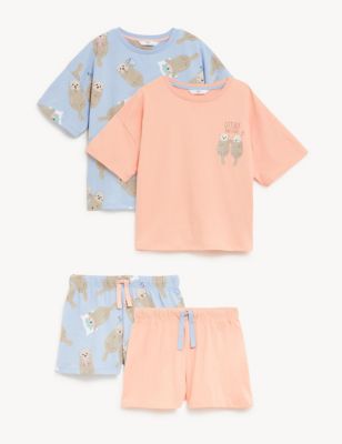 2pk Pure Cotton Otter Short Pyjama Sets (6-16 Yrs)