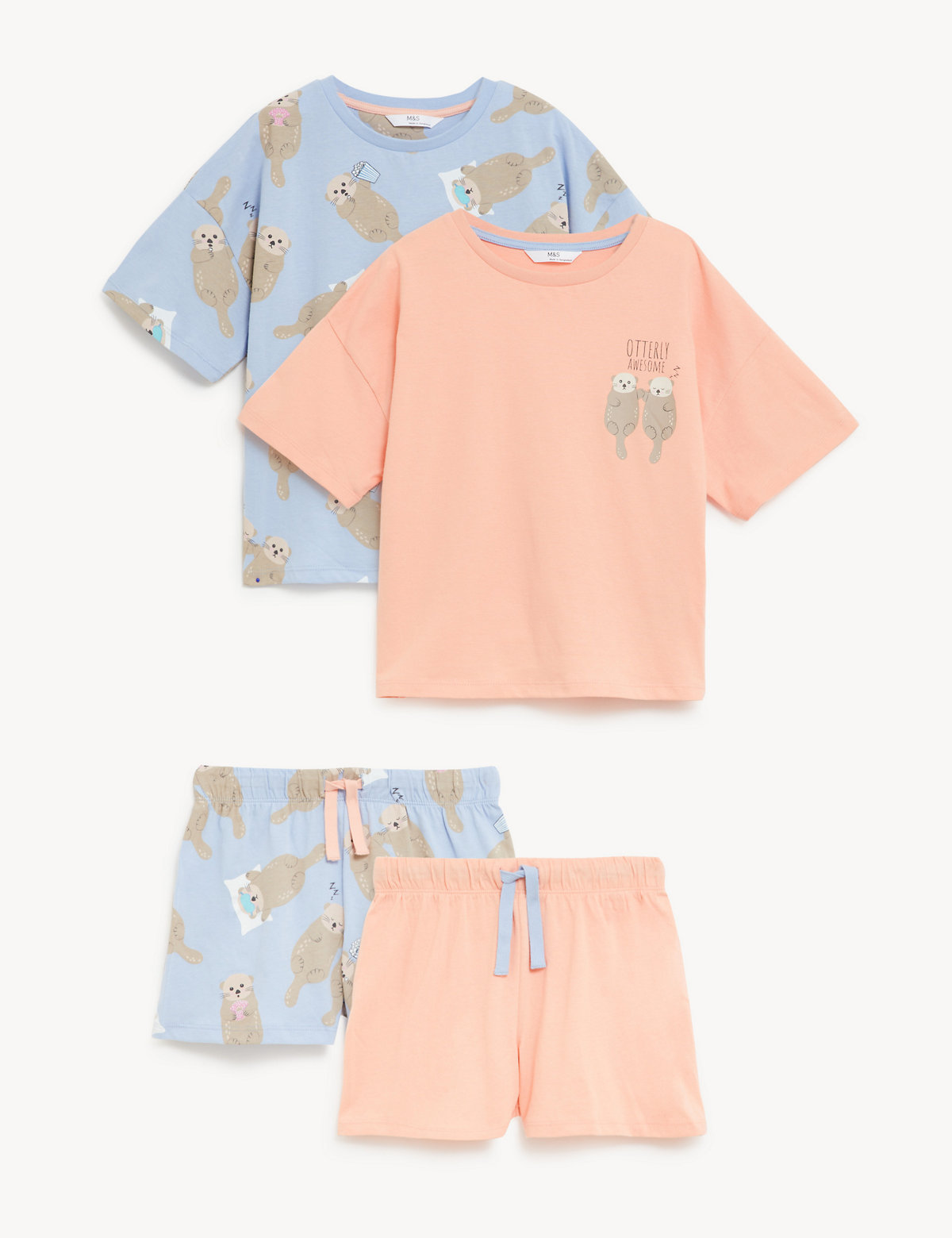 2pk Pure Cotton Otter Short Pyjama Sets