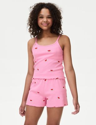 M&S Girl's Cotton Rich Watermelon Pyjamas (6-16 Yrs) - 6-7 Y - Pink Mix, Pink Mix