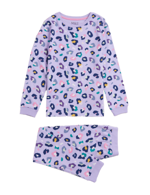 

M&S Collection Schlafanzug mit hohem Baumwollanteil und Leopardenmuster (7-16 J.) - Lilac Mix, Lilac Mix
