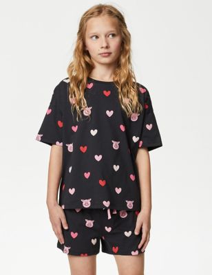 Girls Percy Pig Heart Pyjamas (2-16 Yrs) - 7-8 Y - Carbon, Carbon