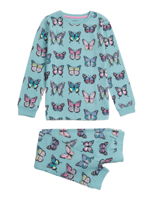 

M&S Collection Pijama de algodón con diseño de mariposas (7-16 años) - Green Mix, Green Mix