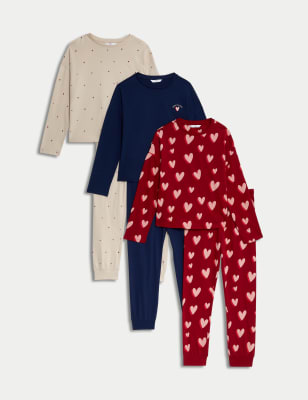 3pk Pure Cotton Heart Pyjama Sets (6-16 Yrs)