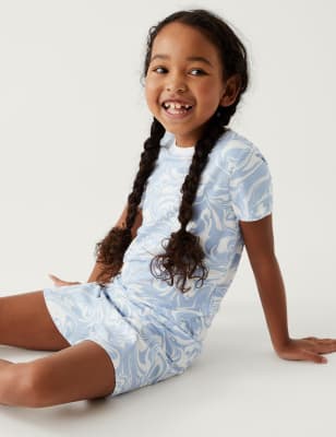 

M&S Collection Pijama de algodón con estampado de mármol (7-16 años) - Blue Mix, Blue Mix