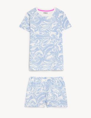 Cotton Rich Marble Print Short Pyjama Set