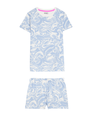 

Girls M&S Collection Cotton Rich Marble Print Short Pyjama Set (7-16 Yrs) - Blue Mix, Blue Mix