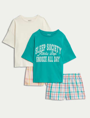 

M&S Collection Pack de 2 pijamas 100% algodón de cuadros (6-16 años) - Green Mix, Green Mix