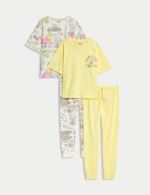 M&S Girls 2pk Pure Cotton Pyjama Sets (6-16 Yrs) - 6-7 Y - Yellow, Yellow
