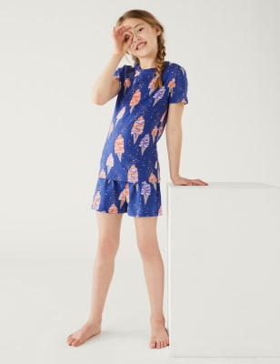 

M&S Collection Kurzes Schlafanzugset mit hohem Baumwollanteil und Eiscrememotiv (7-16 J.) - Blue Mix, Blue Mix