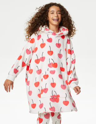 Fleece Cherry Print Oversized Hoodie (7-16 Yrs)