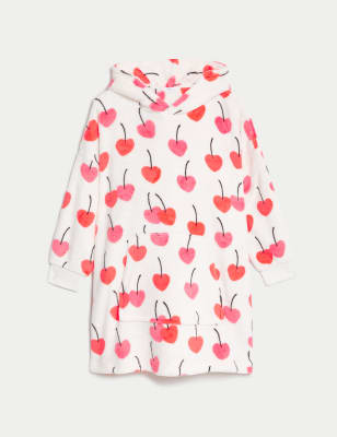 Fleece Cherry Print Oversized Hoodie (7-16 Yrs)