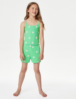 

M&S Collection Schlafanzugset mit hohem Baumwollanteil und Blumenmuster (6-16 Jahre) - Green Mix, Green Mix