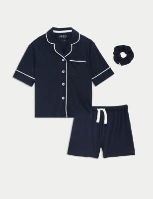 

Girls M&S Collection 3pc Cotton Blend Pyjamas & Scrunchie (3-16 Yrs) - Indigo, Indigo