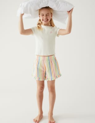 

M&S Collection Conjunto de pijama corto de algodón de rayas (6-16 años) - Ivory Mix, Ivory Mix