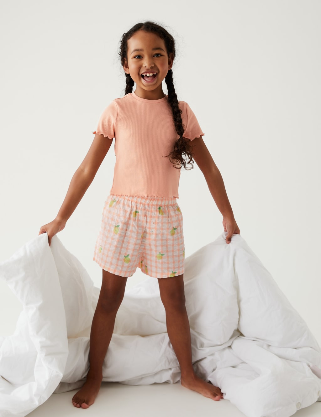 Cotton Rich Lemon Checked Short Pyjama Set (6-16 Yrs) image 1