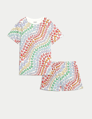 Pure Cotton Rainbow Heart Print Pyjamas 7 14 Yrs