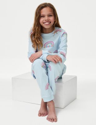 M&S Girls Pure Cotton Rainbow Pyjamas (7-14 Yrs) - 12-13 - Blue Mix, Blue Mix