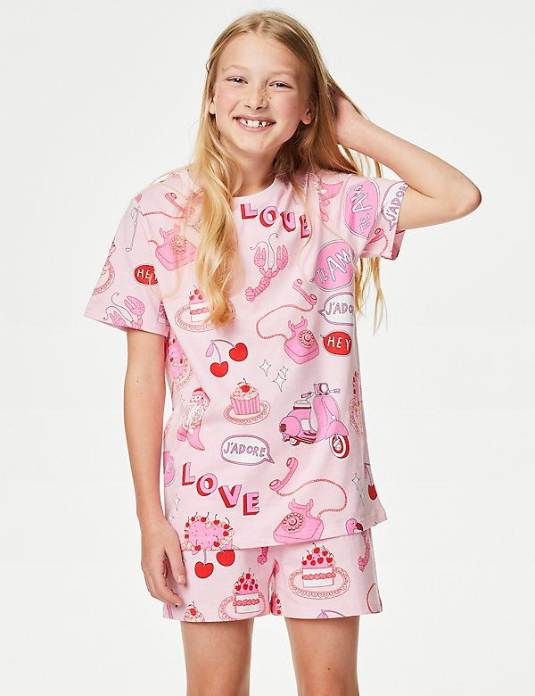 Pure Cotton Love Print Pyjamas (7-14 Yrs) - SI