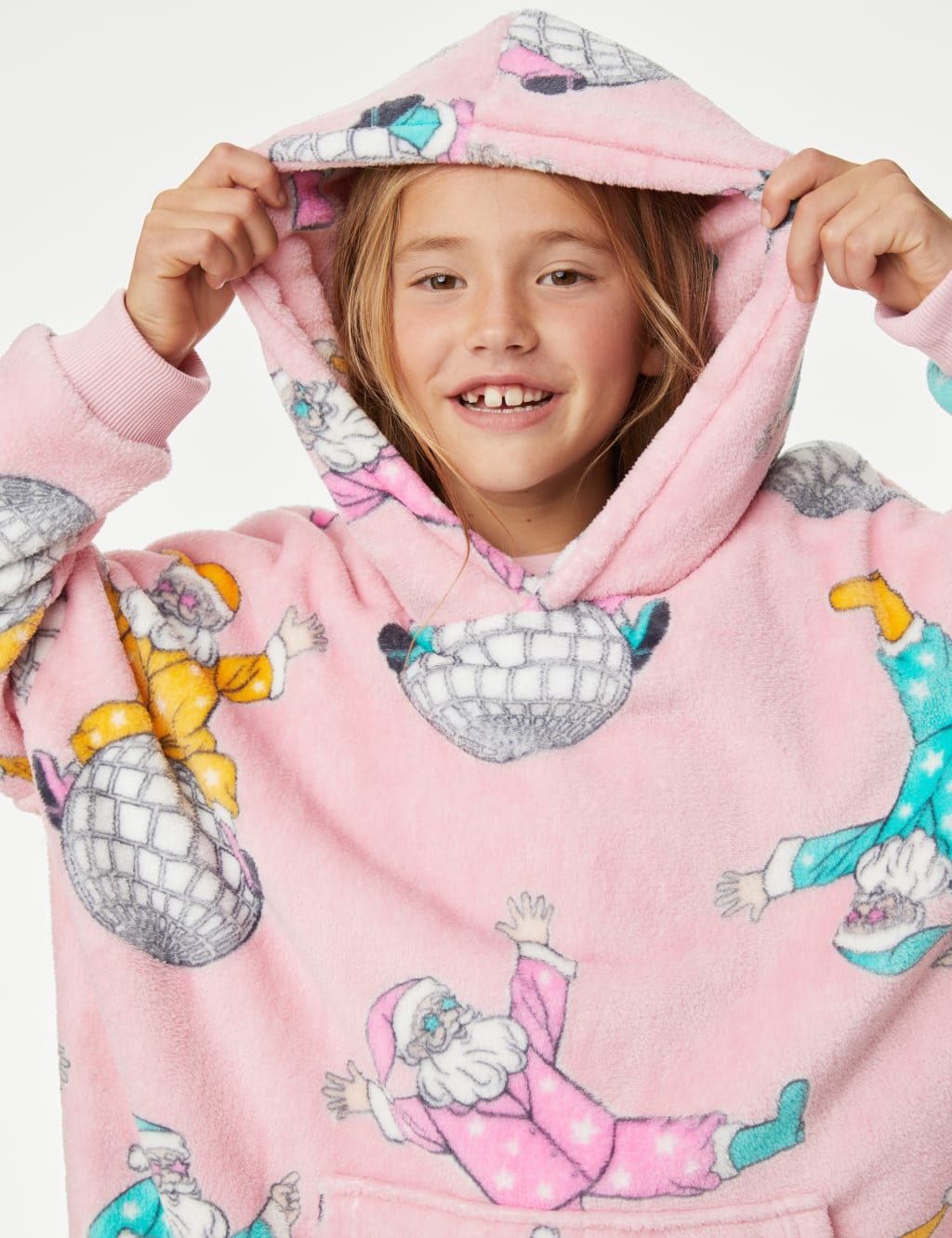Fleece Disco Santa Oversized Hoodie (3-16 Yrs) image 3