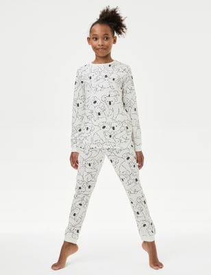 M&S Girls Pure Cotton Koala Pyjamas (7-14 Yrs) - 7-8 Y - Ecru Mix, Ecru Mix