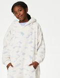 Oversized φλις φούτερ με κουκούλα και σχέδιο σύννεφα (7-16 ετών)