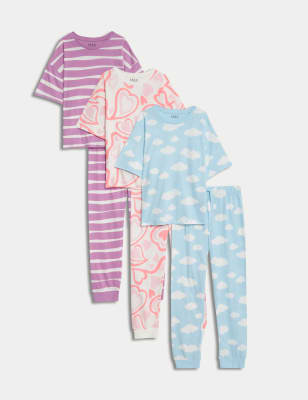 3pk Pure Cotton Patterned Pyjama Sets (6-16 Yrs) - BG