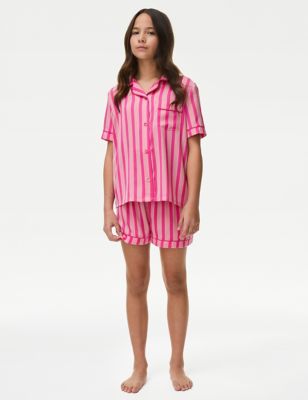 M&S Girls Satin Striped Pyjamas (6-16 Yrs) - 11-12 - Pink Mix, Pink Mix