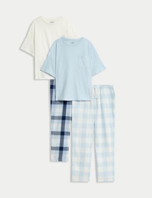 2pk Pure Cotton Checked Pyjama Sets (6-16 Yrs)