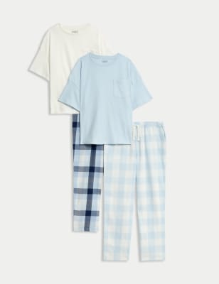 

M&S Collection 2er-Pack Schlafanzugsets aus reiner Baumwolle mit Karomuster (6-16 Jahre) - Blue Mix, Blue Mix