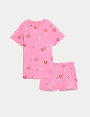 M&S Girls Pure Cotton Heart Lollipops Pyjamas (7-14 Yrs) - 7-8 Y - Pink Mix, Pink Mix