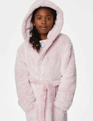 M&S Girl's Hooded Dressing Gown (2-14 Yrs) - 6-7 Y - Pink Mix, Pink Mix